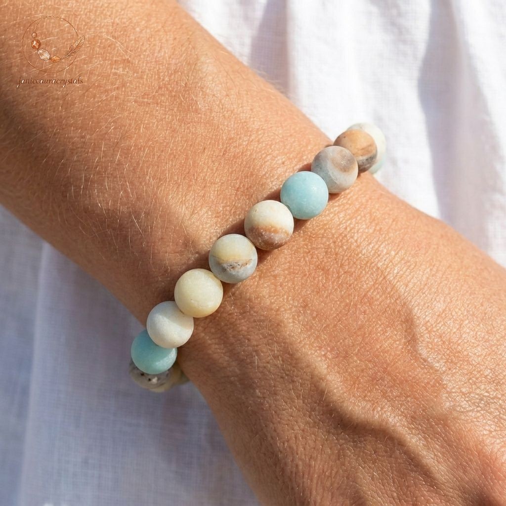 Matte Amazonite Stretch Bracelet Natural Healing Crystal Throat Chakra Jewelry gallery