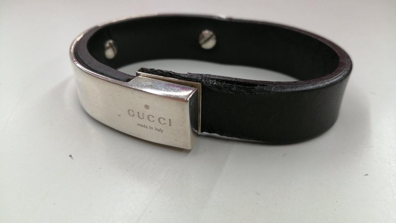 Gucci Leather Bangle Black × Silver Used gallery