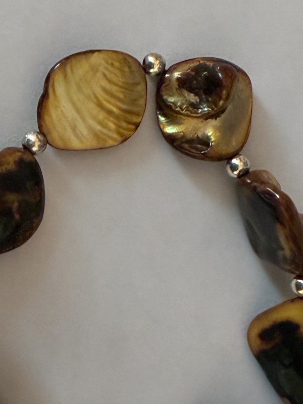 Seashell Stretch Bracelet Golden Brown Earthy with Silver-Tone Spacer Beads-Boho gallery