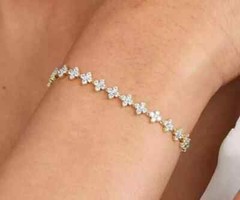 6.69 Ct Round Simulated Diamond Clover Tennis Bracelet 14K Yellow Gold Plated