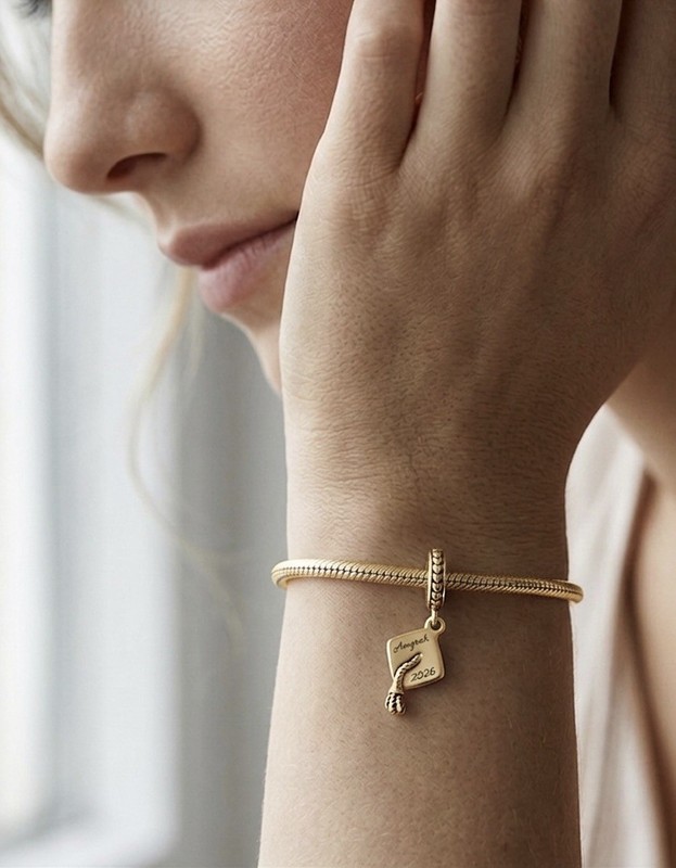 Gold Personalized Graduation Cap Dangle Bracelet Charm gallery