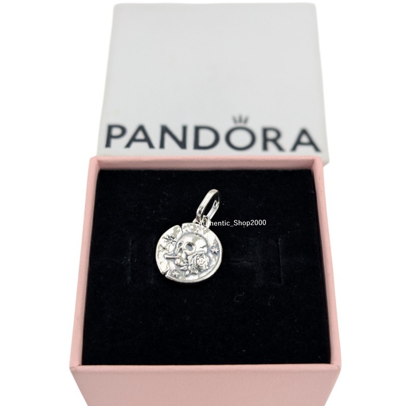 NEW 100% Authentic PANDORA 925 Ale Vintage Skull Medallion Coin Charm 794089C01 gallery