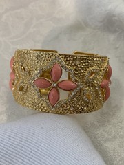 Faux Coral & Crystal Cutout Design Wide Cuff Bracelet