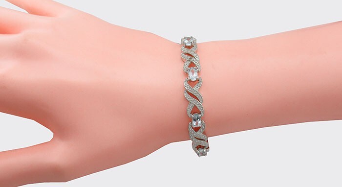 GENUINE 7.30 Cts AQUAMARINES & DIAMOND BRACELET 14K WHITE GOLD PLATED - NWT gallery