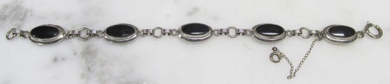 12K White Gold Filled Black Onyx Link Bracelet ~ 7-1/4" ~ 12.4grams ~ 13-G958 gallery