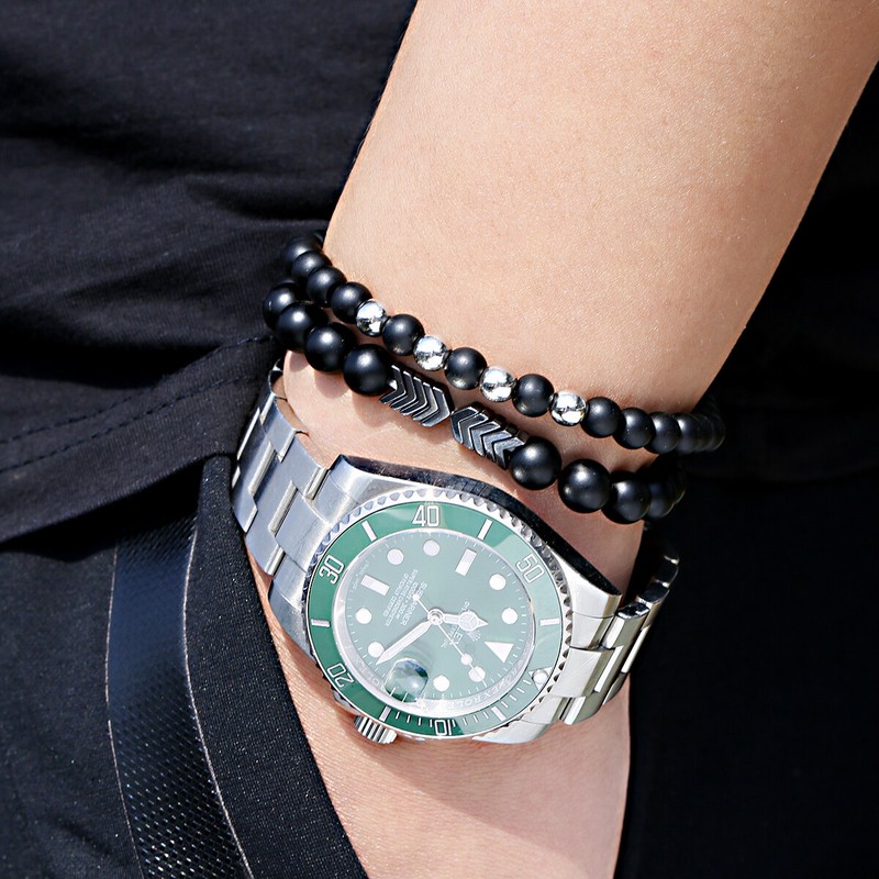 Natural Matte Onyx Bead Hematite Arrow Copper Bead Energy Men Women Bracelet Set gallery