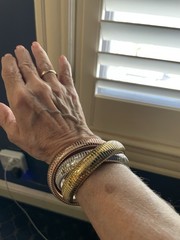 …Intertwined Silver,Yellow & Rose Gold Tone Flexible Bangle Bracelet…