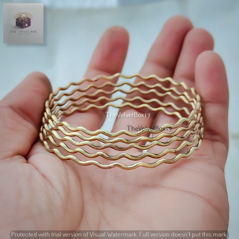 Squiggle Bangle, Zig Zag Wave 5 Pcs Brass Handmade Bangles Gift for Women gallery
