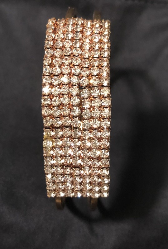 Rhinestones Hinged Bracelet 5/8 X 3”Two Ring Copper On Bottom Opens In Center gallery