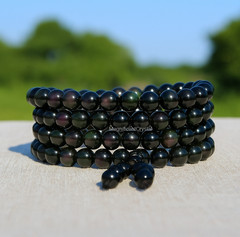 Rainbow Black Obsidian 108 Mala Prayer Beads Necklace Healing Bracelet Gift