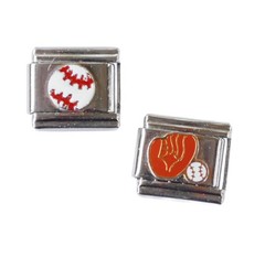 Italian Charm Link Lot Baseball Charms 9mm Ciao Italia Stainless Steel