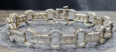 SJ 925 Baguette & Round Rhinestone Tennis Bracelet Silver Sterling 8″