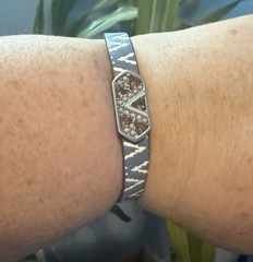 Keep Collective Blue Chevron Leather Bracelet w/ Geo Bar Pave Charm 8.9″ EUC