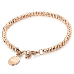 Womens Girls Lucky Cat 4MM Beads Ball Chain Stainless Steel Charm Bracelet 7.7in