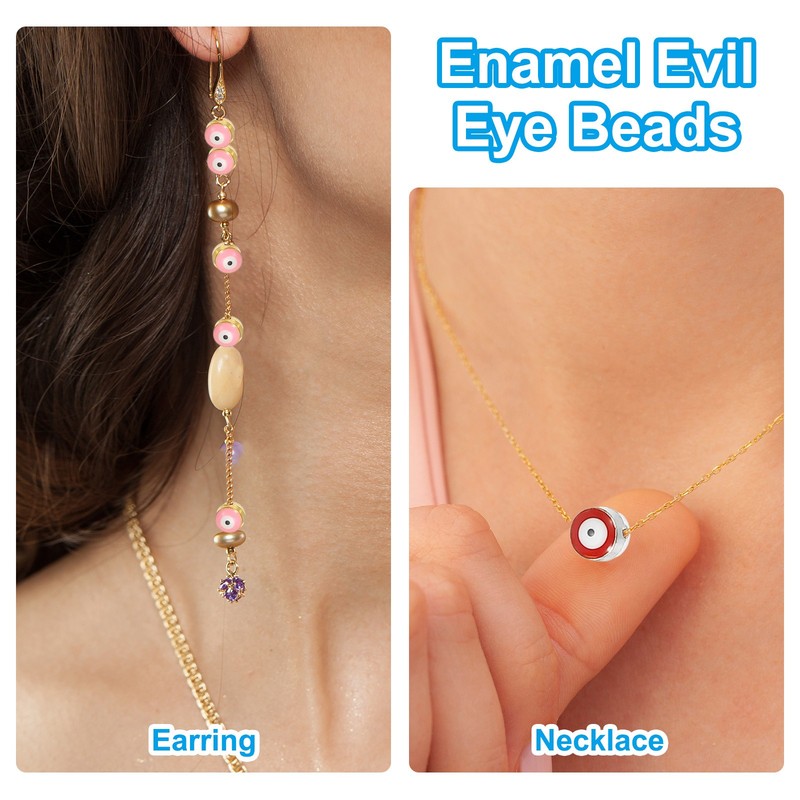 60Pcs 8mm Flat Round Evil Eye Beads with Silver Edge White gallery