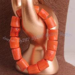 Natural Orange Coral Irregular Freeform Gems Beads Stretchy Bracelet 8” 12-14mm