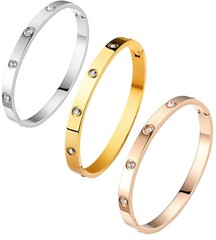 18K Gold Plated Crystal Bracelet Set 4PCS Sister Trio Love Bangle, Silver/Ste…