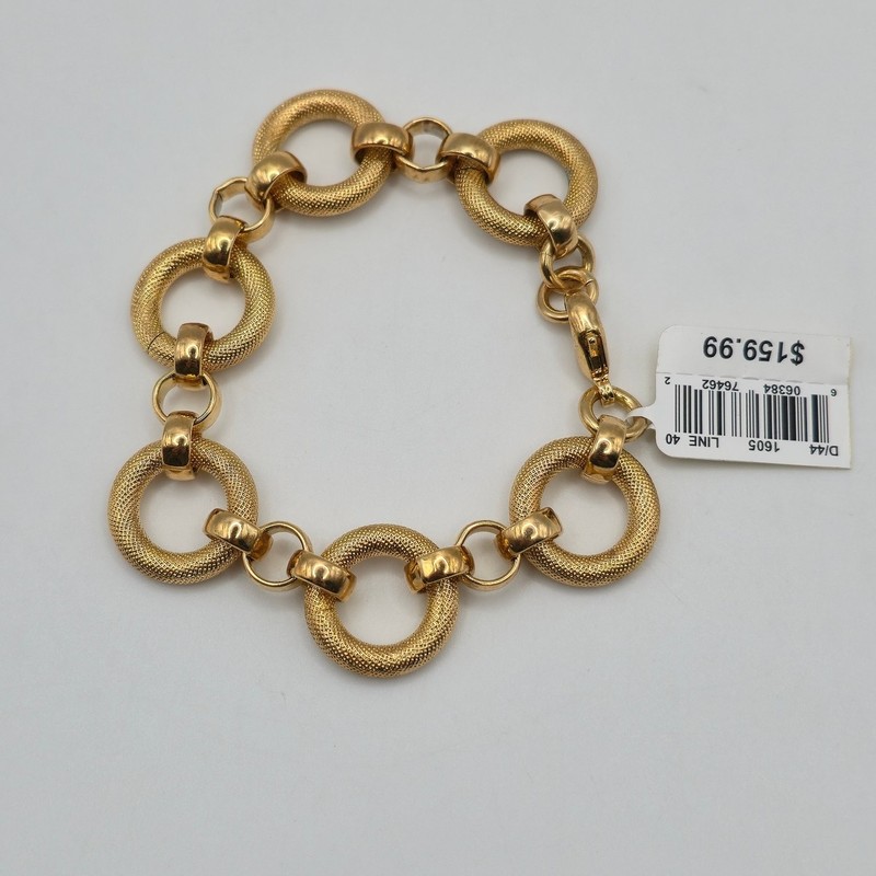 Italian 18 kt Gold Plate Over Bronze Textured Matte Rolo Link Bracelet 7.5 Inch gallery