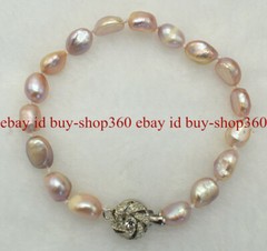 Fashion 7-8/8-9/9-10mm Purple Baroque Freshwater Pearl Bracelet 7.5”