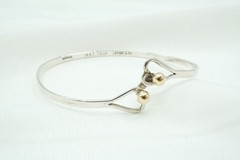 TIFFANY&Co. Hook & Eye Double Heart Bangle Bracelet SV925 K14 Silver Gold 6844j