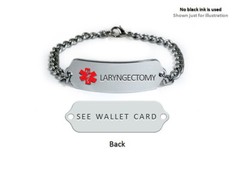 LARYNGECTOMY Medical Id Alert Bracelet. Free medical card.