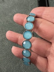 Blue Faceted Stone Stretch Bracelet Silver Tone Fashion Jewelry