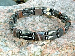 Men Women Therapy Tiger Iron w Black Magnetic Hematite Bracelet Anklet 2 Row