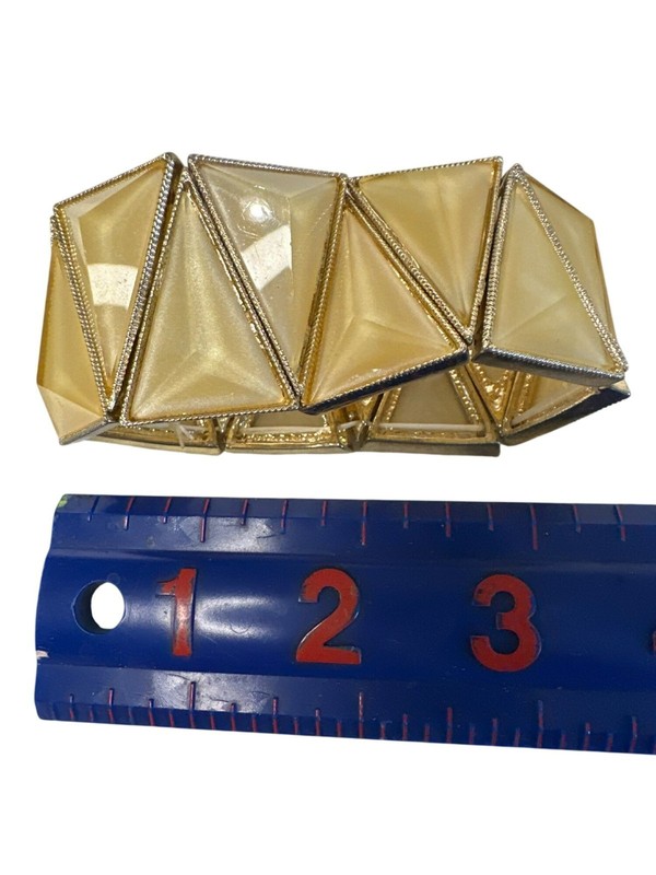 Gold-Tone Geometric Stretch Bracelet Yellow Acrylic Triangles Chunky Statement gallery