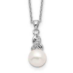 Sterling Silver Rhodium-plated 6-7mm White Near-Round Freshwater Cultured Pearl