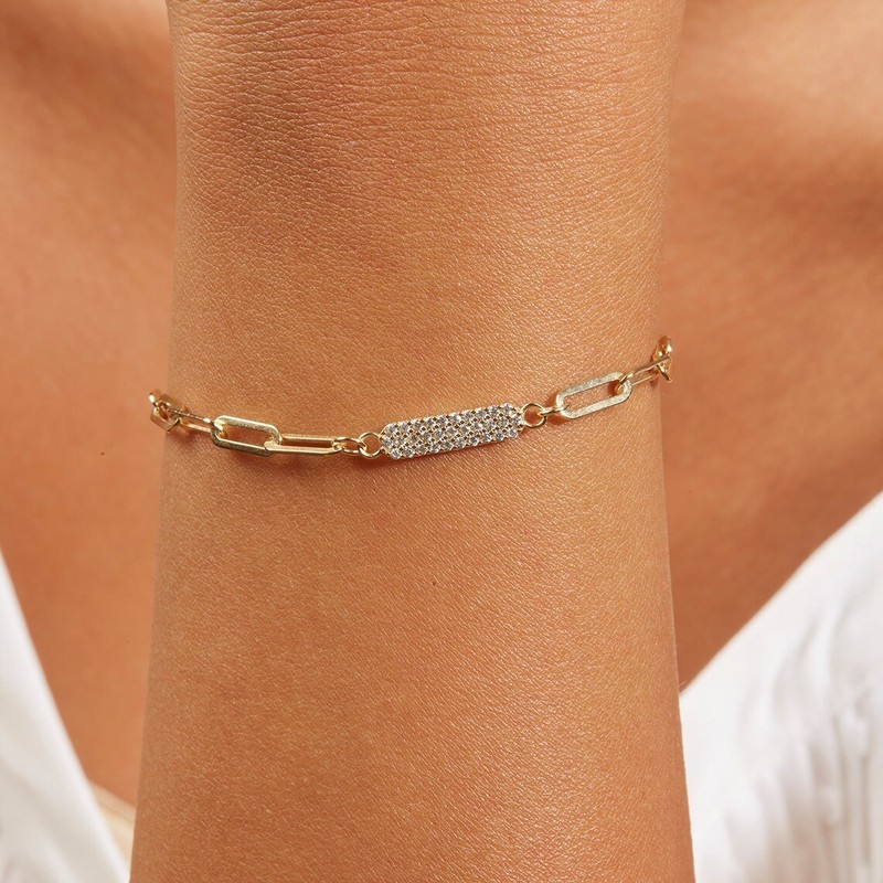 1Ct Round Cut Simulated Diamond Custom Paperclip Bracelet 14k Yellow Gold Plated gallery