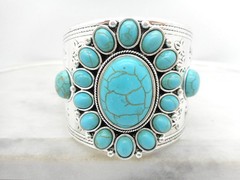Bohemian NATURAL Aqua Stone Women’s Bracelet Cuff Style 2.75″ H
