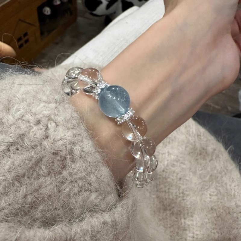 10mm White Crystal Haibao Blue Transparent Bead Bracelet for Women Girl Gift gallery