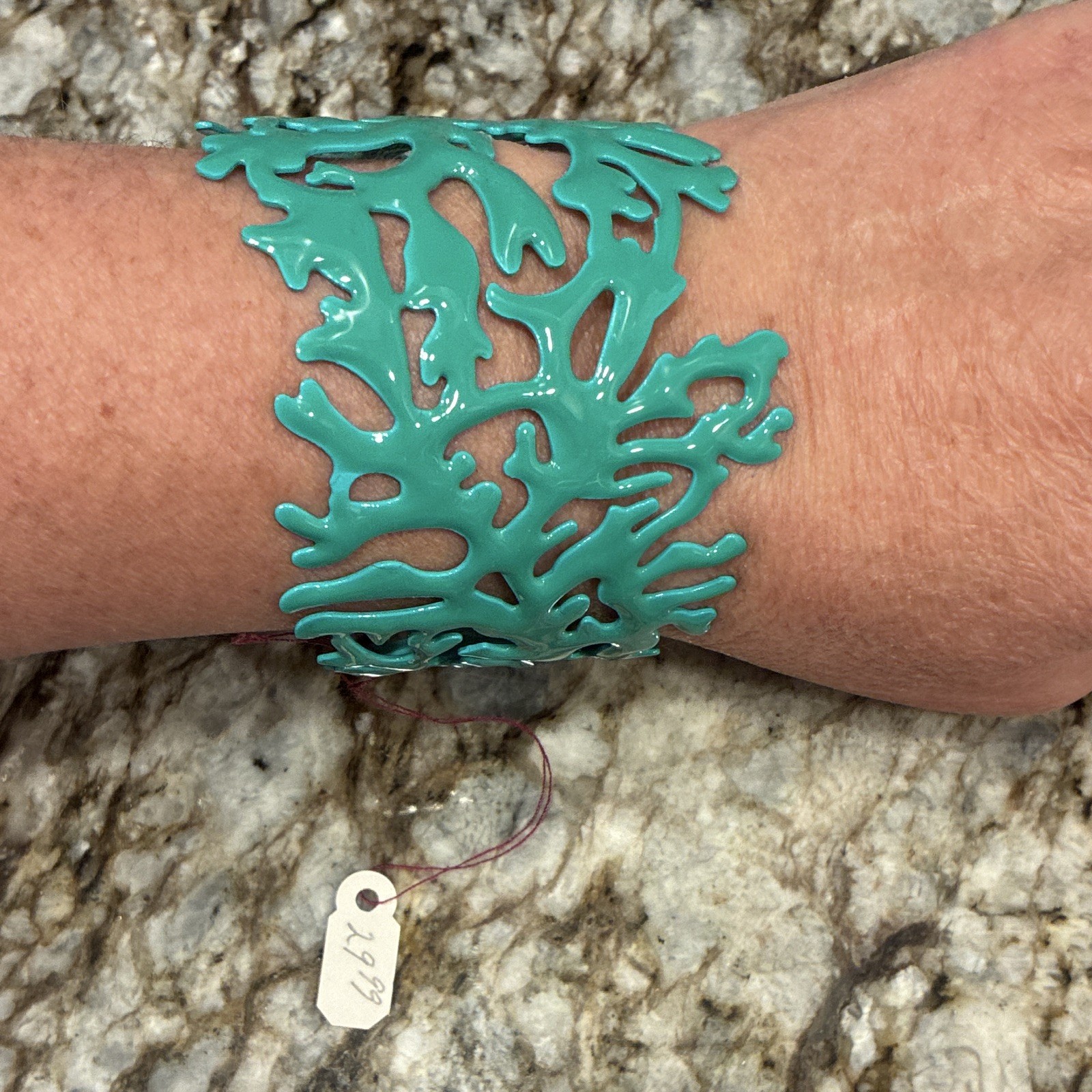 Turquoise Coral Reef Branch Cutout Metal Open Cuff Bracelet Stackable Nature gallery