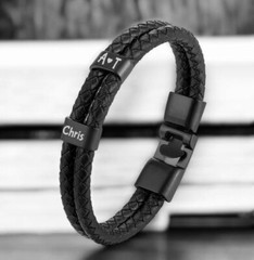 Personalized Men Leather Charm Bracelet – Gift for Dad