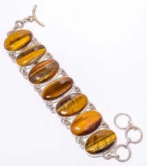 Natural Yellow Tiger Eye – South Africa 925 Sterling Silver Bracelet 7.99″ T91