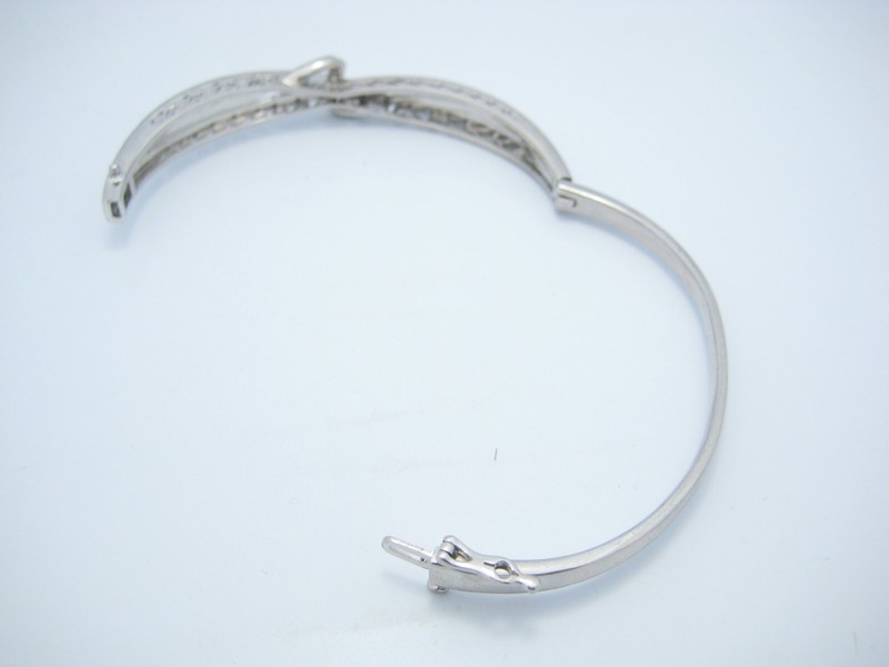 SUN Sterling Silver 11mm Hinged Clear CZ Wave Cuff Bracelet gallery