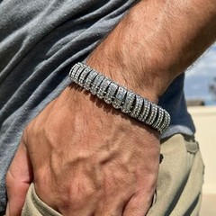 Men’s Iced Dome Hip Hop Bracelet Chunky CZ Flooded Out Silver Tone 16mm 8.5″