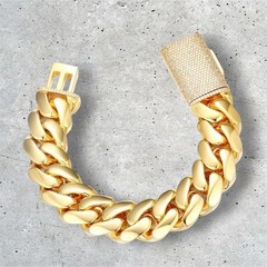 Fashion Bracelet in Gold-Plated Stainless Steel with Cuban Chain 12mm 7.5 Inch