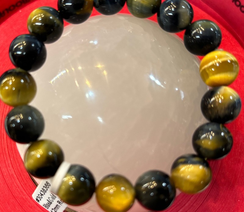 Blue/Gold(yellow) Tiger Eye - Naturally Combined - 12 mm Round Beaded Bracelet gallery