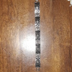 Brighton Silver Tone Etched Link Chain Bracelet Rectangle Panels Fold Over