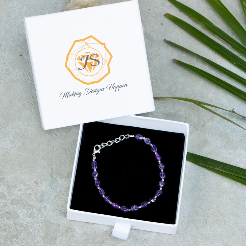 Natural Amethyst Bracelet, Smooth Oval Beaded Bracelet, February Birthstone gallery