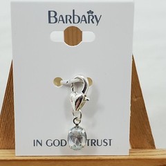 Barbary Oval Stone Charm Dangle Irradescent Polished Silver Finish Crafts
