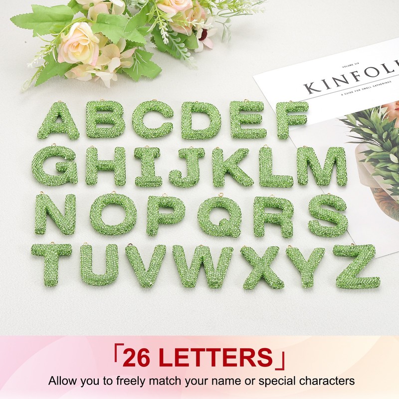 Letter Bag Charm Bling Glitter Letter Charm Initial, Green, B Shape gallery