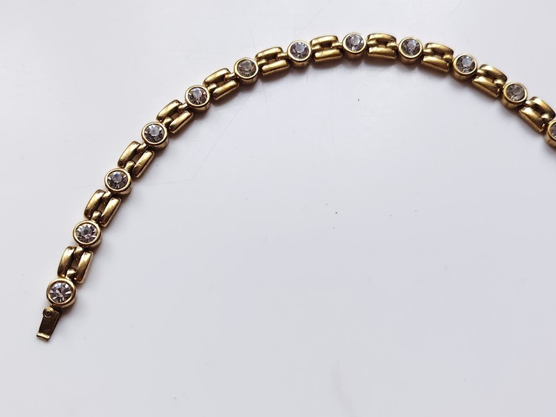 Gold Tone Clear Stone Tennis Bracelet Chain Push Clasp Bracelet Sparkly Chic gallery