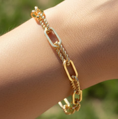 Stylish 14K Gold Plated Bracelet Set | Designer Paperclip Link Chain Jewelry