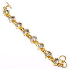Natural Green Amethyst Silver Gold Plated Bracelet 7-7.99″ B625-94