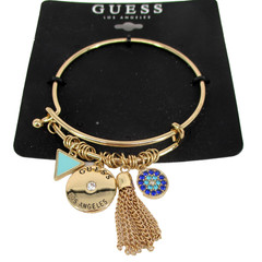 GUESS Jeans Blue Rhinestones Bangle Bracelet Logo Gold Tone Charms NWT