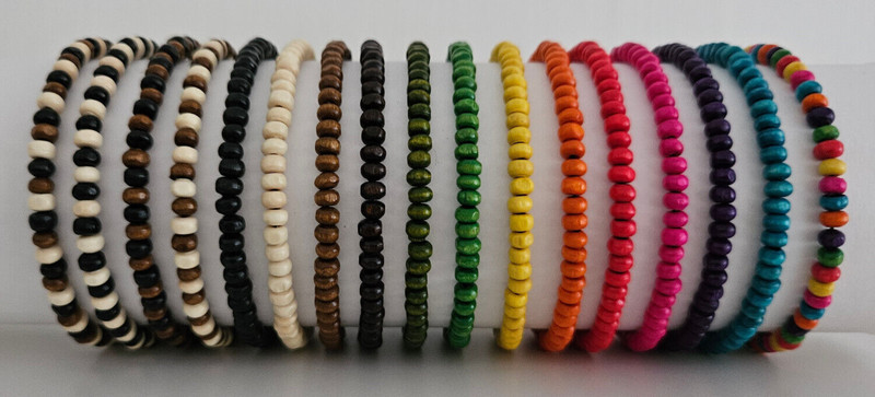 Mens Wooden Bead Tribal / Surfer Elastic Bracelet - 4x3mm beads - 15 Colours NEW gallery
