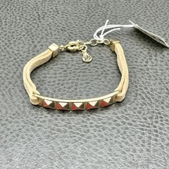Vera Bradley Bar Bracelet Gold Tone Beige Suede Pyramid Studs Adjustable Womens