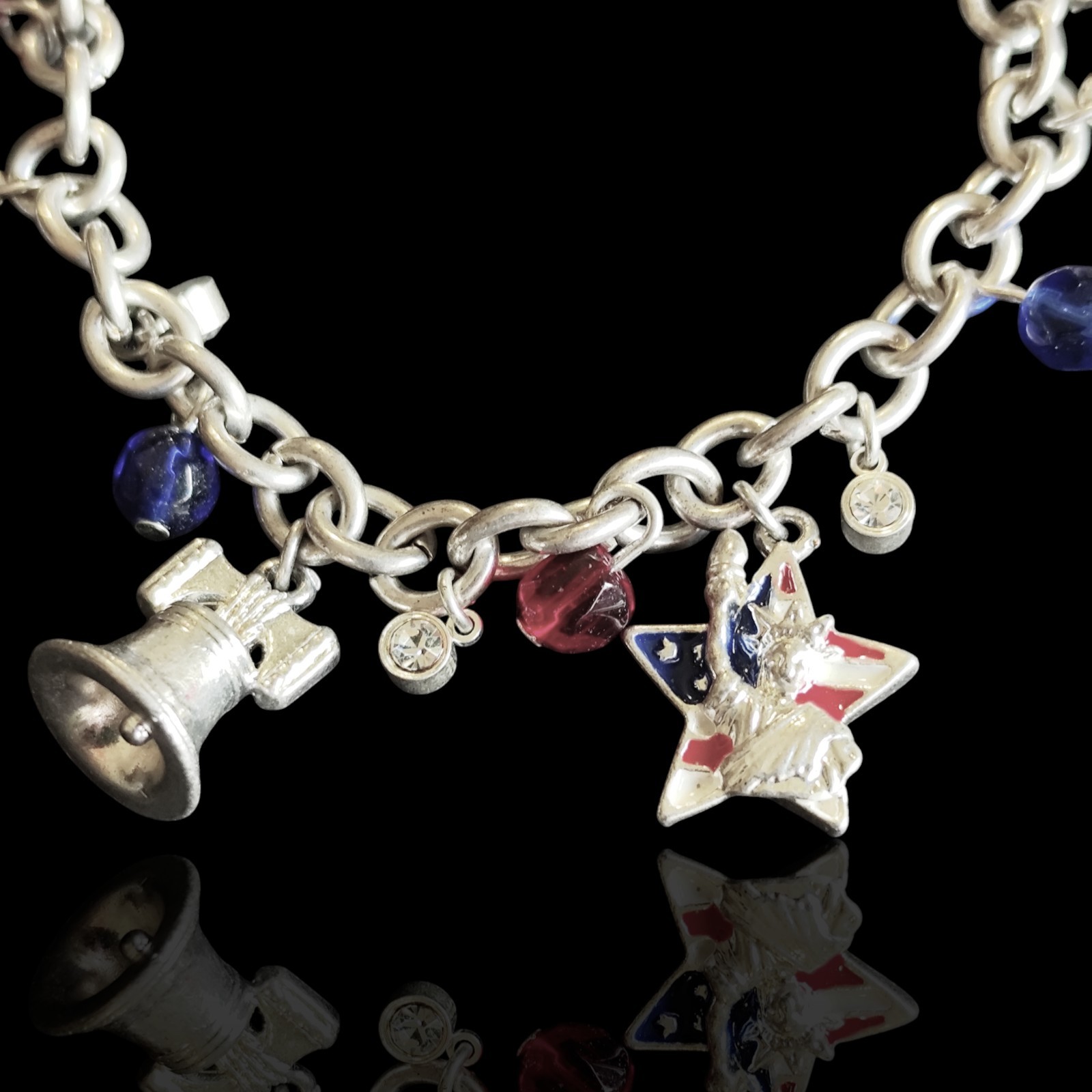 Adjustable Dangle Charm America United States Liberty Bell Rhinestone Bracelet gallery
